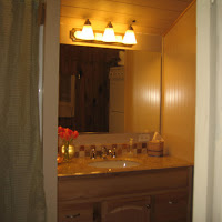 Another shot of the finished vanity with the new shower on the left and the water heater on the right (behind the wall).